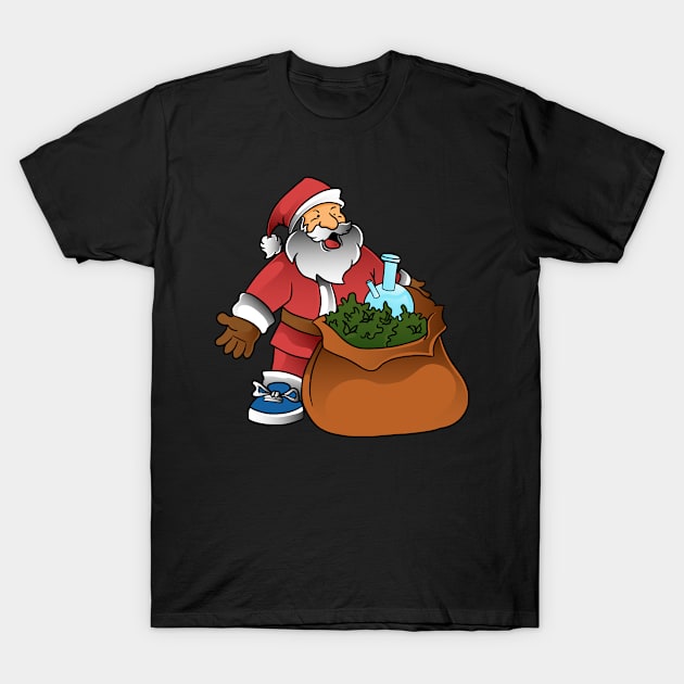 santa give many weed T-Shirt by piggybankstudio